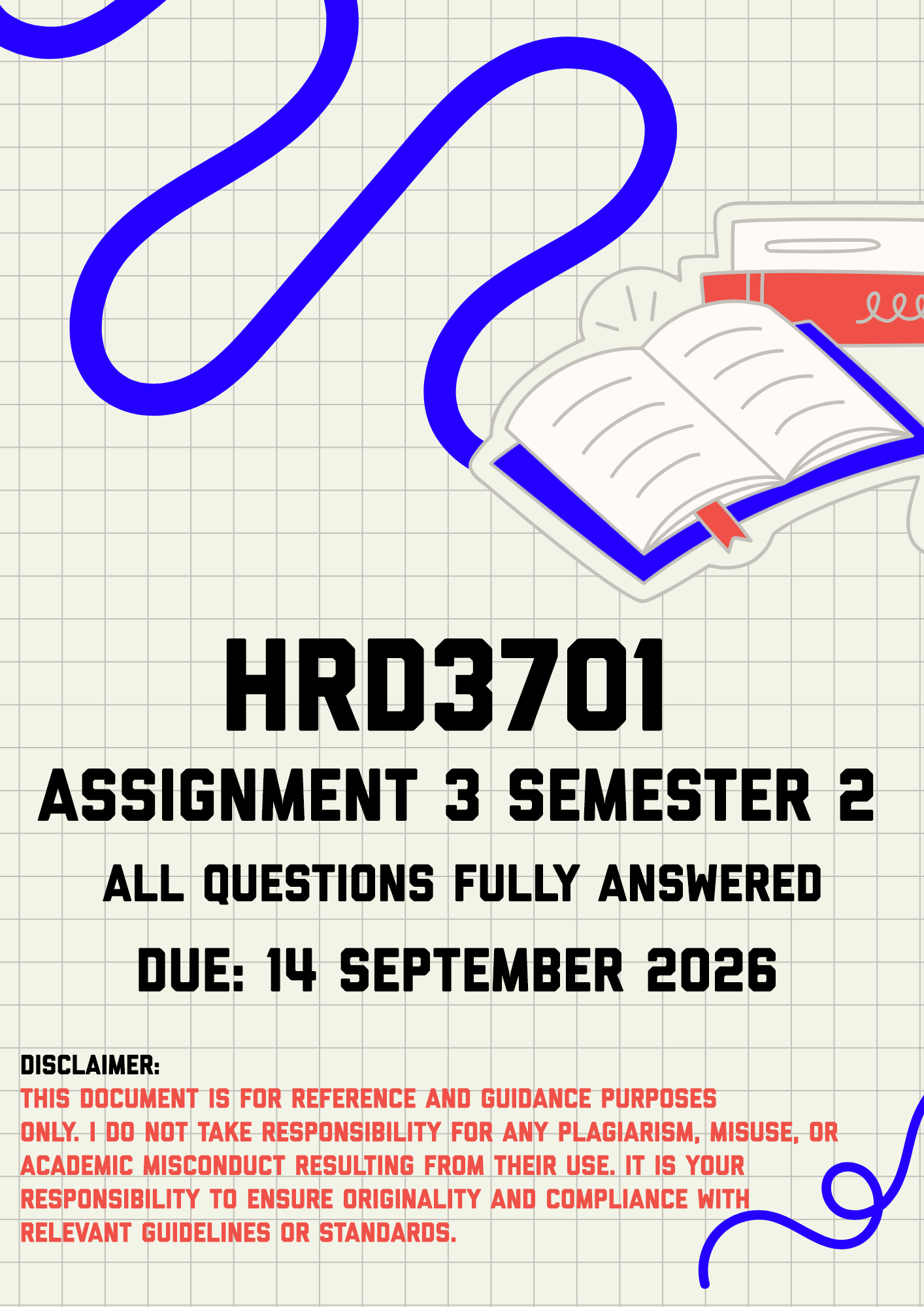 HRD3701 Assignment 3 Semester 2 MEMO | Due 14 September 2026
