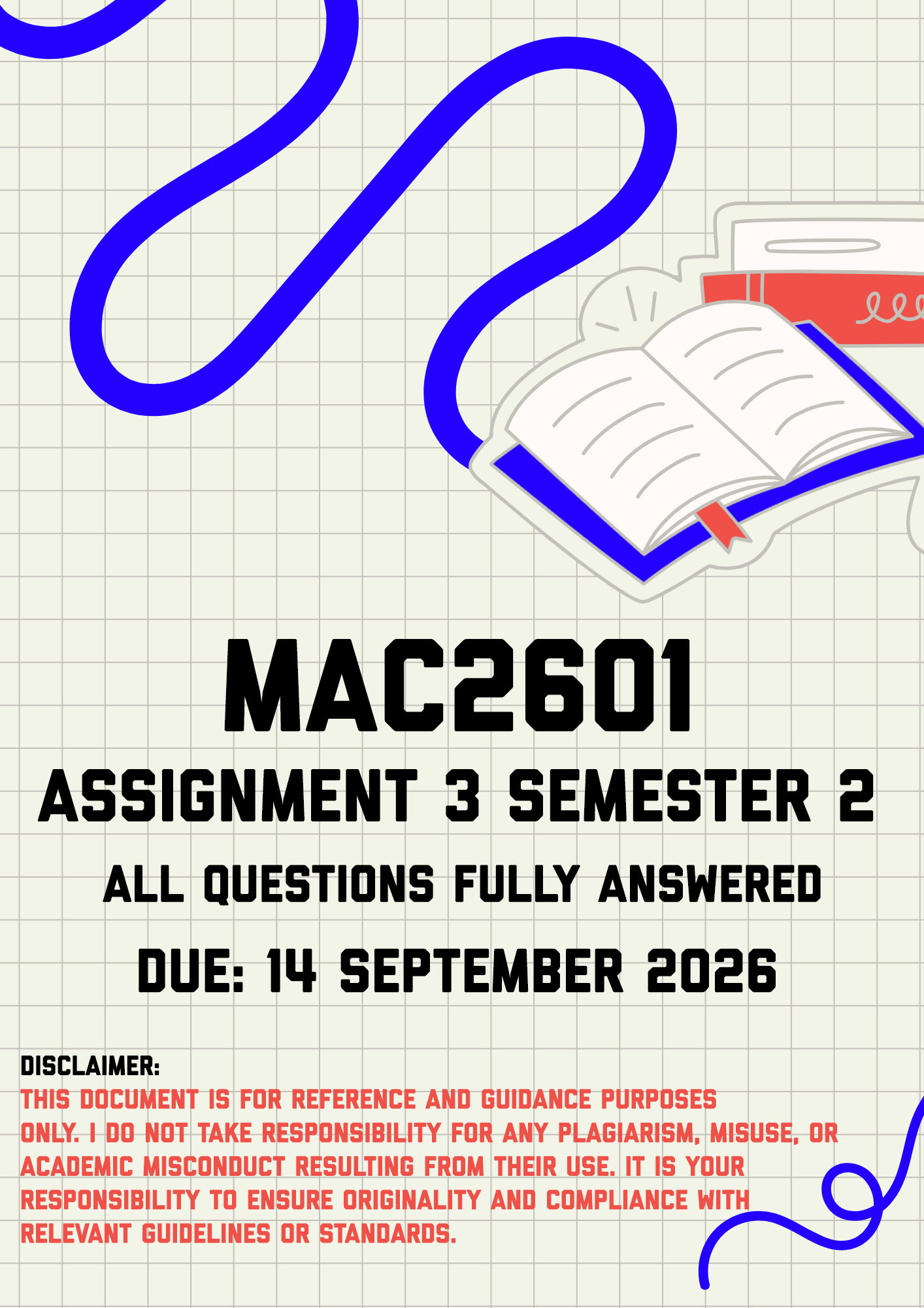 MAC2601 Assignment 3 Semester 2 MEMO | Due 14 September 2026