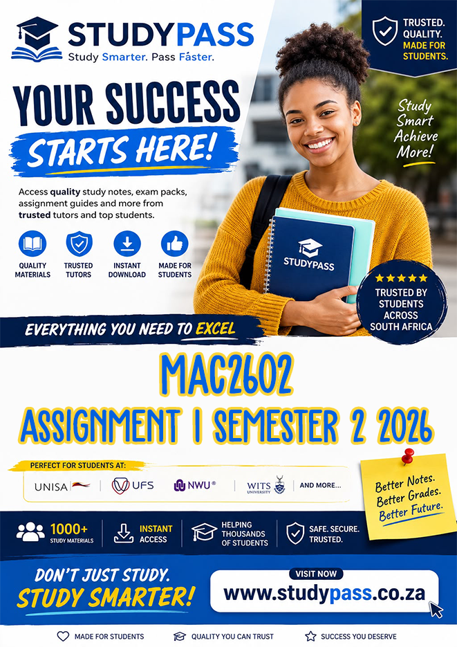 MAC2602 Assignment 1 Semester 2 2026 (ANSWERS) – Due 8 SEPTEMBER 2026 (100% TRUSTED & BEST ANSWERS)