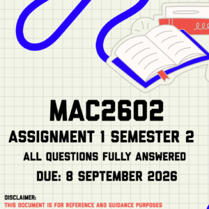 MAC2602 Assignment 1 Semester 2 MEMO | Due 8 September 2026