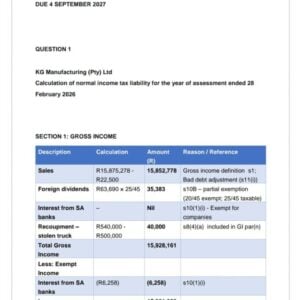 TAX3701 Assignment 2 2026 | Due 4 September 2026 - Distinction Guaranteed