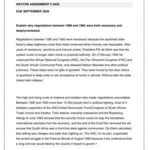 HSY3705 Assignment 5 2026 | Due September 2026 - Distinction Guaranteed