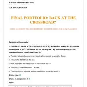 SUS1501 Assignment 8 Portfolio 2026 | 8 October 2026 - Distinction Guaranteed