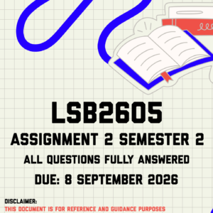 LSB2605 Assignment 2 Semester 2 MEMO | Due 8 September 2026