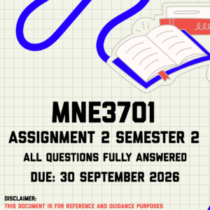 MNE3701 Assignment 2 Semester 2 MEMO | Due 30 September 2026