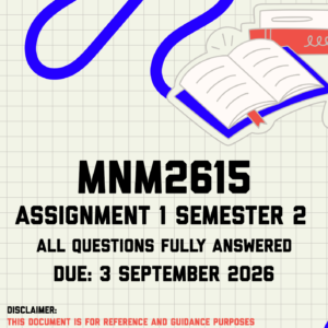 MNM2615 Assignment 1 Semester 2 MEMO | Due 3 September 2026