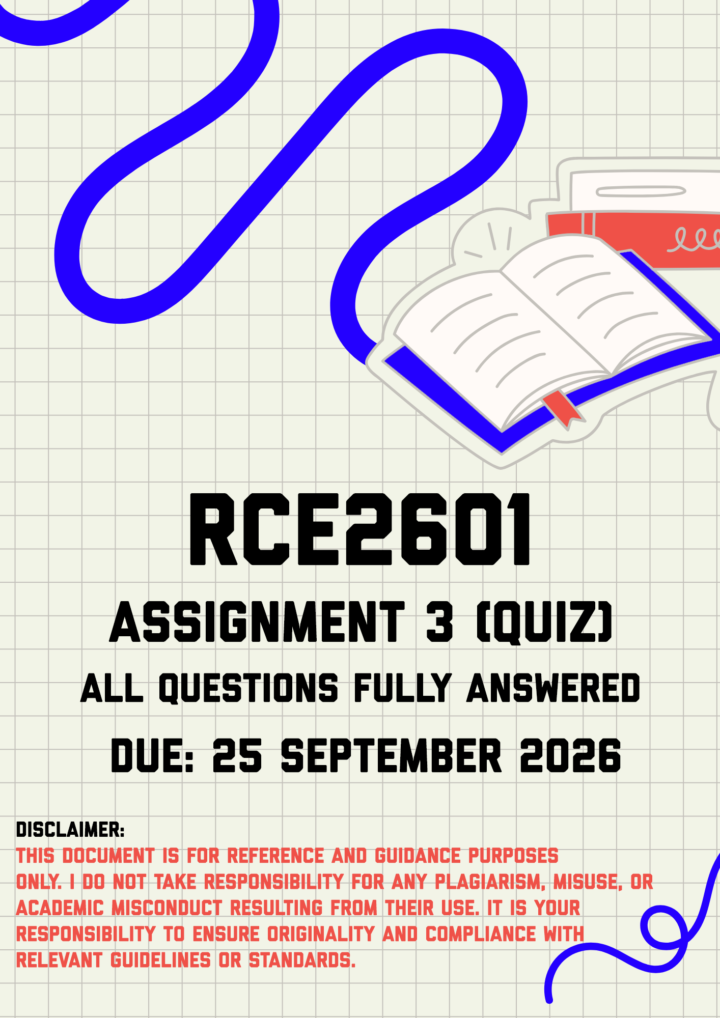 RCE2601 Assignment 3 (Quiz) MEMO | Due 25 September 2026