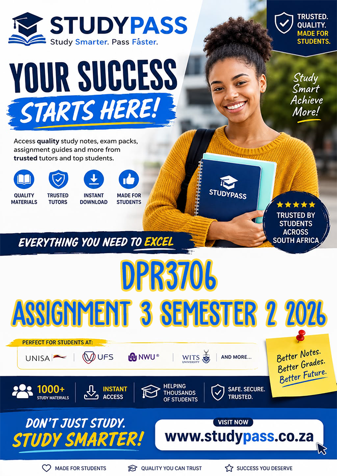 DPR3706 Assignment 3 Semester 2 2026 (ANSWERS) – Due 26 OCTOBER 2026 (100% TRUSTED & BEST ANSWERS)