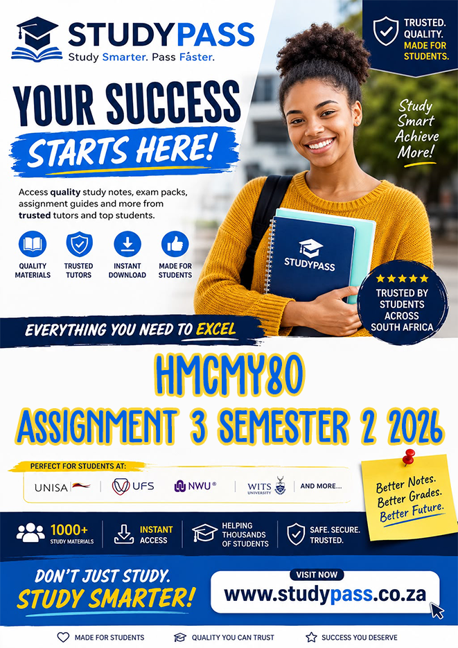 HMCMY80 Assignment 3 Semester 2 2026 (ANSWERS) – Due 26 OCTOBER 2026 (100% TRUSTED & BEST ANSWERS)