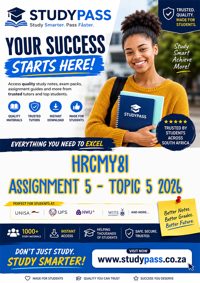 HRCMY81 Assignment 2 - TOPIC 5 2026 (ANSWERS) – Due 30 OCTOBER 2026 (100% TRUSTED & BEST ANSWERS)