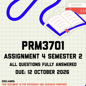 PRM3701 Assignment 4 (Portfolio) Semester 2 MEMO | Due 12 October 2026
