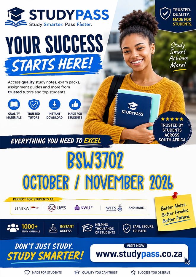 BSW3702 October/November 2026 (ANSWERS) – Due OCTOBER 2026 (100% TRUSTED & BEST ANSWERS)