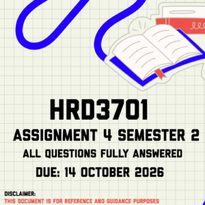 HRD3701 Assignment 4 Semester 2 MEMO | Due 14 October 2026