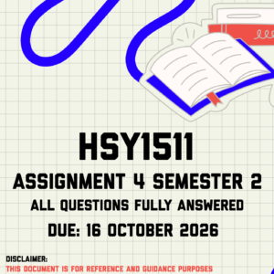 HSY1511 Assignment 4 (Portfolio) Semester 2 MEMO | Due 16 October 2026