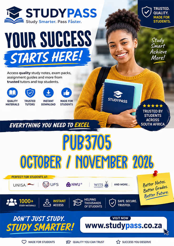 PUB3705 October/November 2026 (ANSWERS) – Due 16 OCTOBER 2026 (100% TRUSTED & BEST ANSWERS)